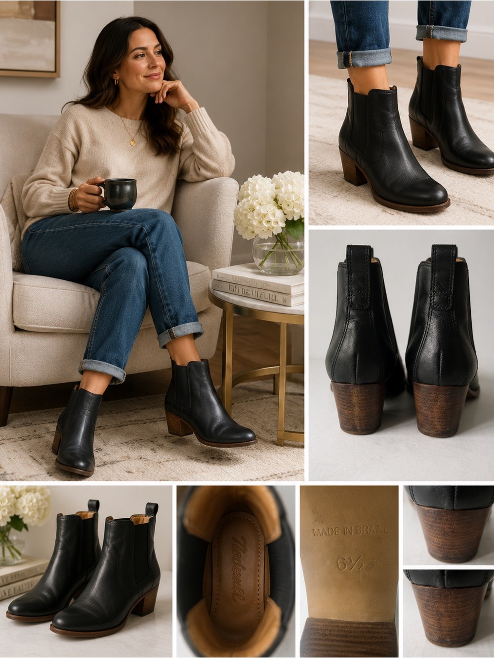 Madewell Black Leather Chelsea Ankle Boots Made in Brazil Size 6.5